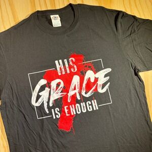 Delta Soft His Grace Is Enough Christian Graphic T-Shirt Black Men's Size XL